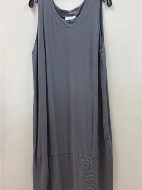 bryn Walker Sleeveless A-Line Midi Dress in Charcoal Gray